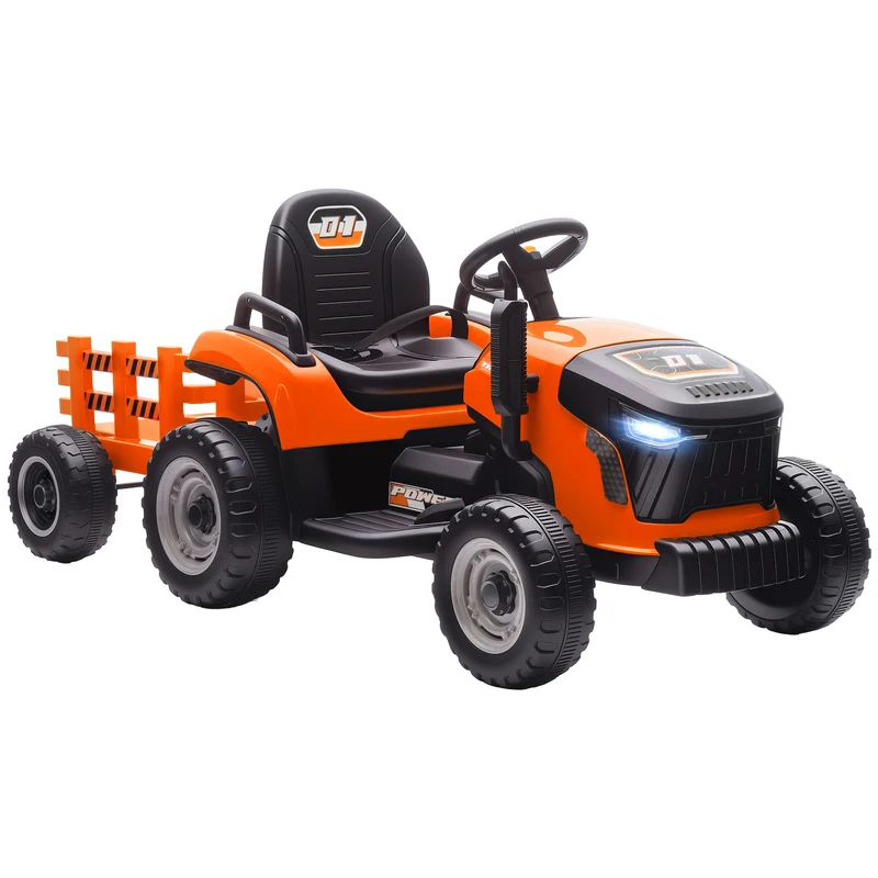 Tracteur électrique enfants avec remorque 139 x 58 x 55 cm télécommande parentale batterie 12v moderne en PP orange 21_0000611