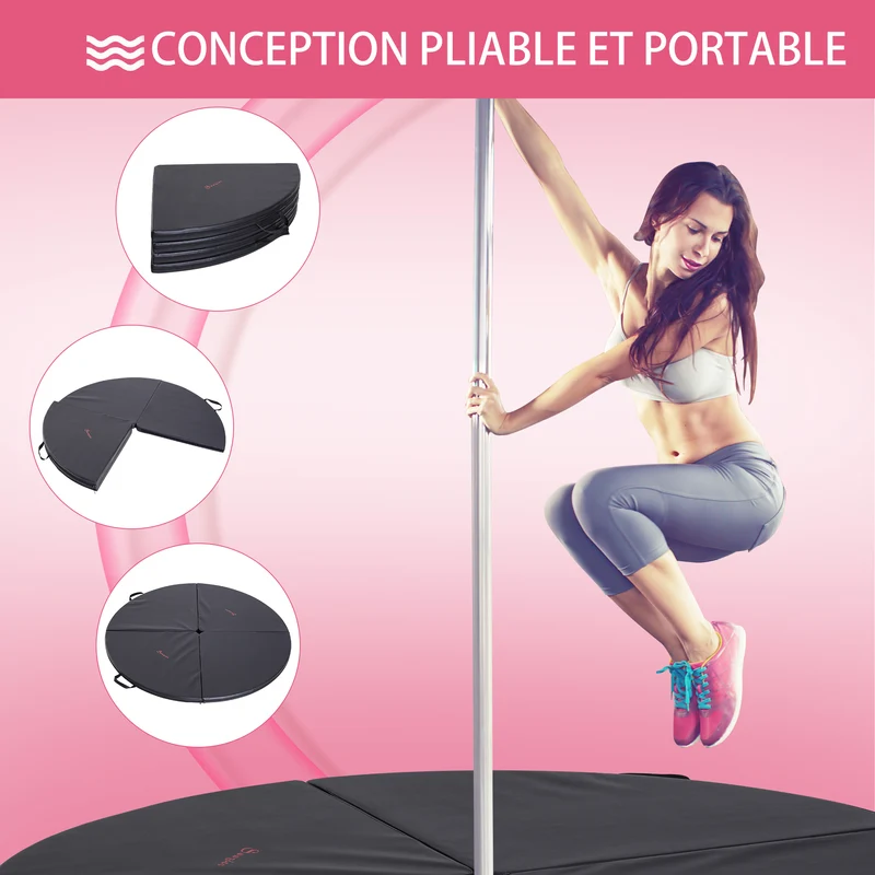 Tapis de danse sur poteau pliable 150 x 5 cm protection antichoc pliage entrainement épuré tendance en plastique noir 21_0006908