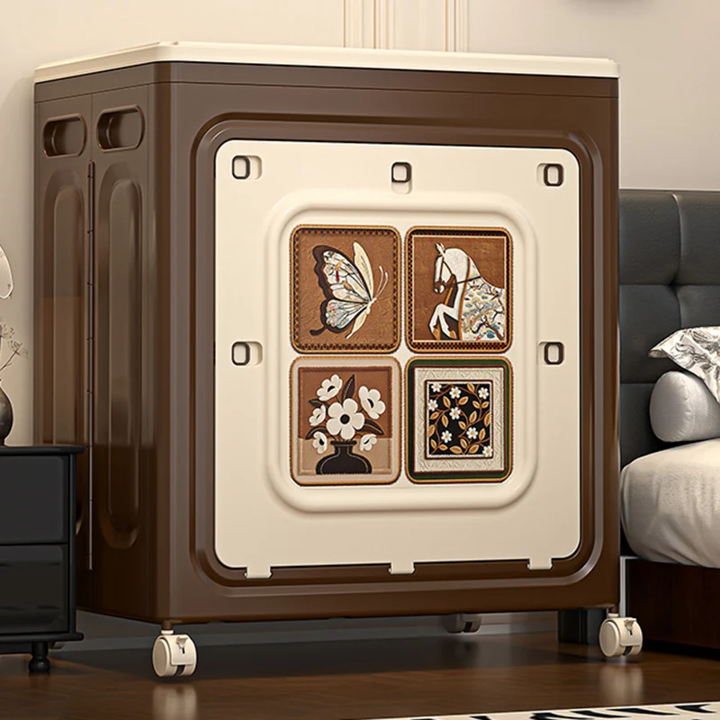 Modern Art Deco Movable Rectangular PP Plastic Foldable Large Capacity Storage Cabinet 1-Cabinet For Living Room & Bedroom