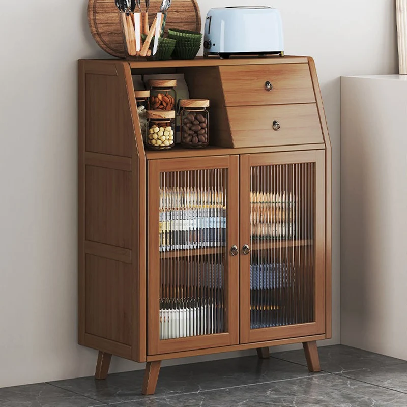 Contemporary Scandinavian Rectangular Nan Bamboo Composite Board Acrylic Storage Cabinet 2-Drawer For Dining Room
