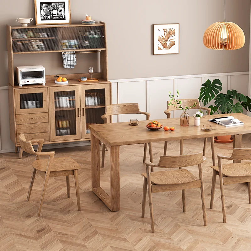 Contemporary Scandinavian North American Ash Wood Storage Cabinet - Rectangular With Hutch Ribbed Glass Storage Sideboard For Dining Room & Kitchen