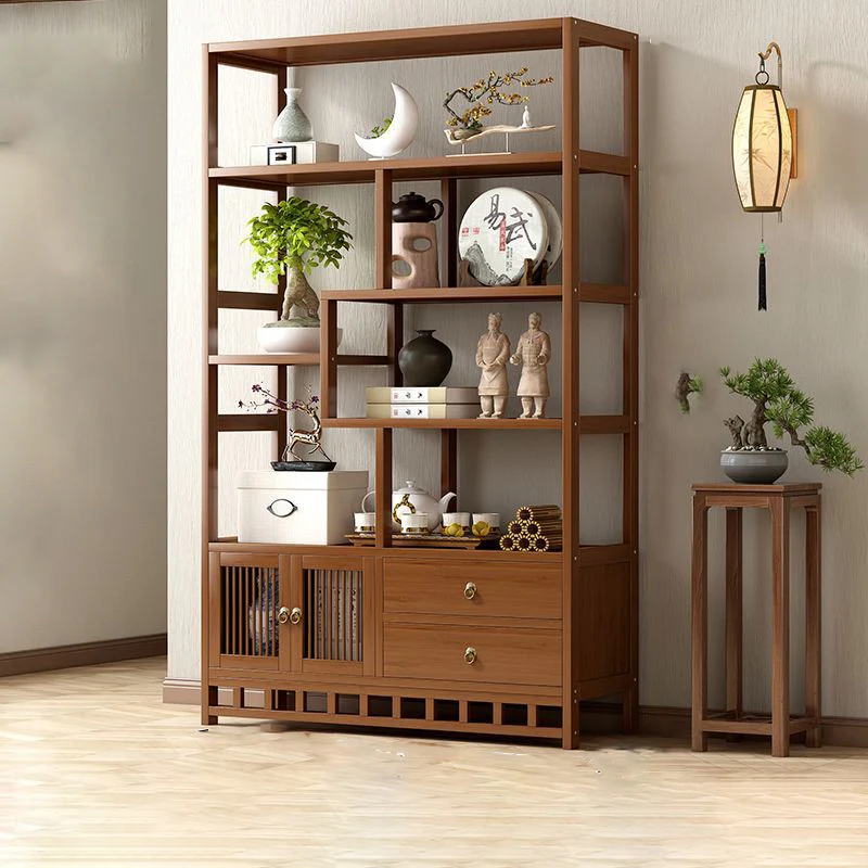 Traditional Chinese Rectangular Bamboo Medium Density Fiberboard Storage Cabinet 1-Cabinet For Living Room