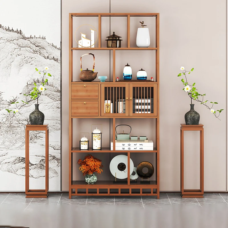 Traditional Chinese Rectangular Bamboo Medium Density Fiberboard Storage Cabinet 2-Drawer For Living Room