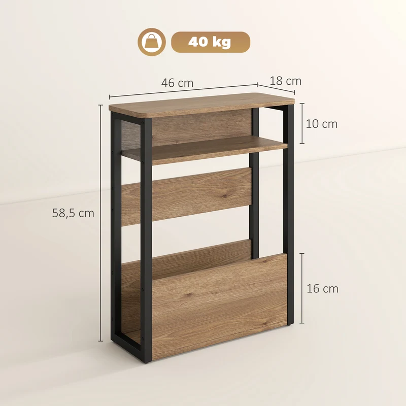 Table d'appoint table de chevet 2 niveaux coins arrondis 46 x 18 x 58.5 cm gain de place moderne en mélamine noyer foncé 21_0003465