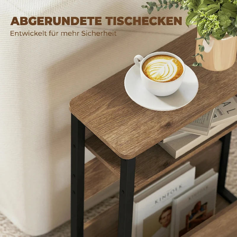 Table d'appoint table de chevet 2 niveaux coins arrondis 46 x 18 x 58.5 cm gain de place moderne en mélamine noyer foncé 21_0003465