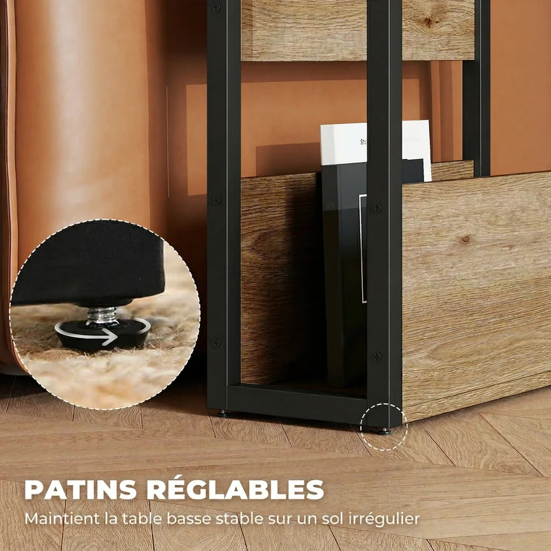 Table d'appoint table de chevet 2 niveaux coins arrondis 46 x 18 x 58.5 cm gain de place moderne en mélamine noyer foncé 21_0003465