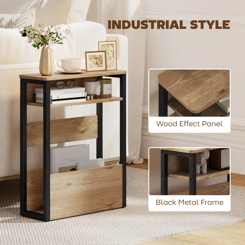 Table d'appoint table de chevet 2 niveaux coins arrondis 46 x 18 x 58.5 cm gain de place moderne en mélamine noyer foncé 21_0003465