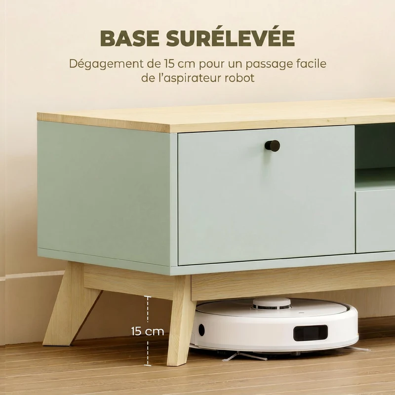 Table basse rectangulaire salon 100 x 50 x 40 cm rangement tiroir placard ouvert utile design moderne en MDF vert clair 21_0003655