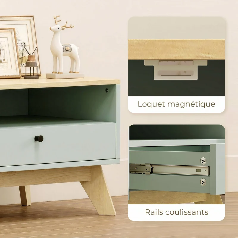 Table basse rectangulaire salon 100 x 50 x 40 cm rangement tiroir placard ouvert utile design moderne en MDF vert clair 21_0003655