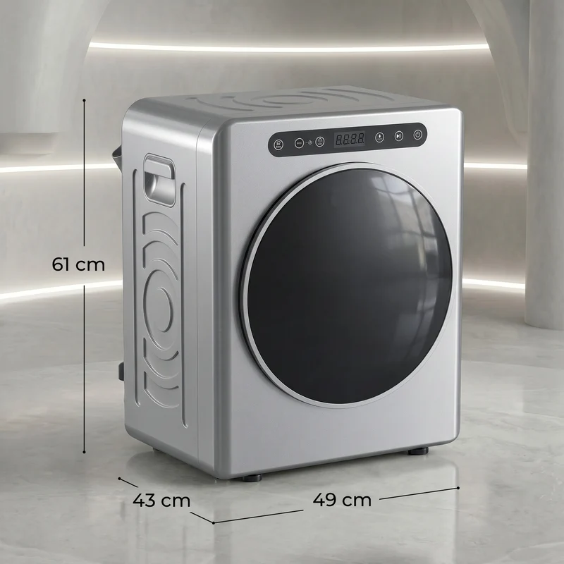 Sèche-linge à évacuation compact 49 x 43 x 61 cm séchage rapide anti-froissage moderne épuré en acier inoxydable argent 21_0007092