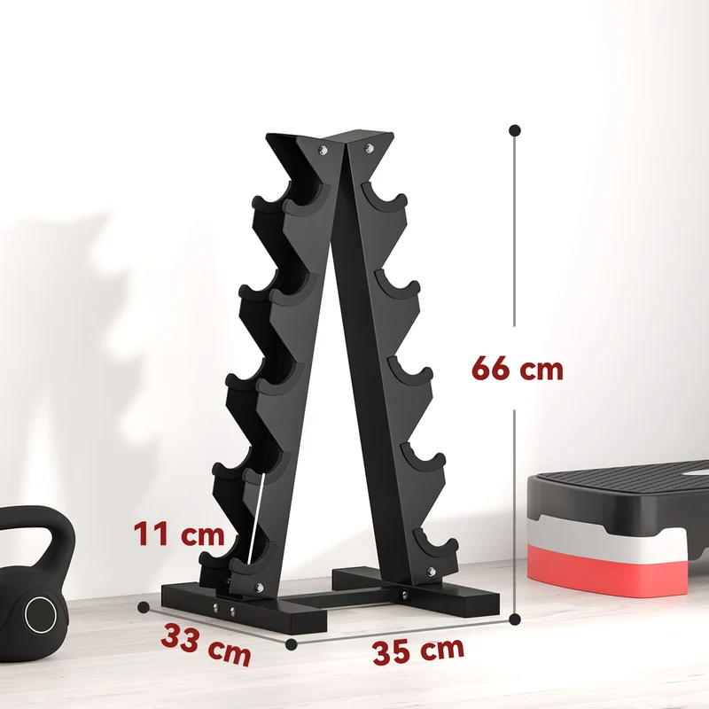 Support d'haltères 5 niveaux rangement 35 x 33 x 66 cm capacité 100 kg stabilité antidérapante moderne en acier noir 21_0006818