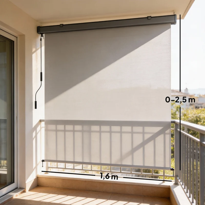 Store enrouleur extérieur 250 x 160 cm protection uv upf50+ résistant à l'eau manivelle moderne épuré en polyester crème 21_0003896