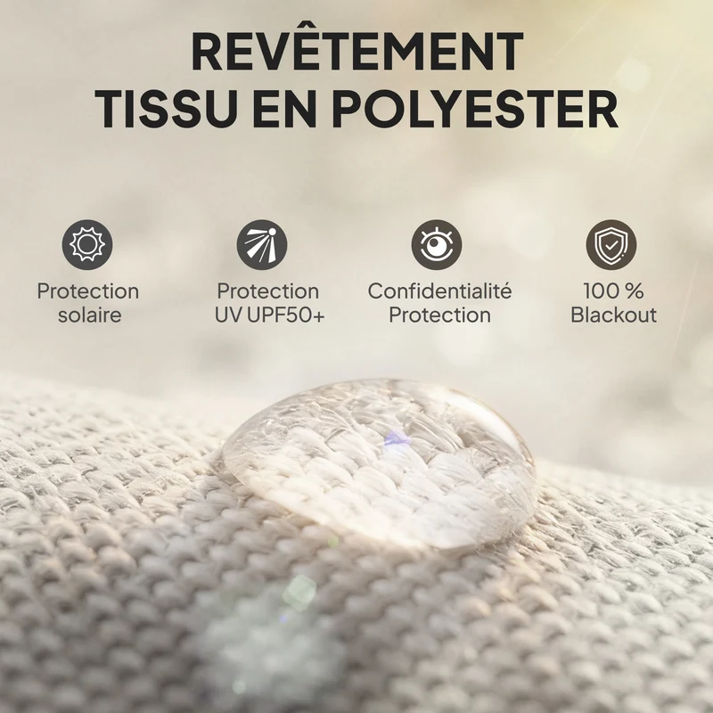 Store enrouleur extérieur 250 x 160 cm protection uv upf50+ résistant à l'eau manivelle moderne épuré en polyester crème 21_0003896