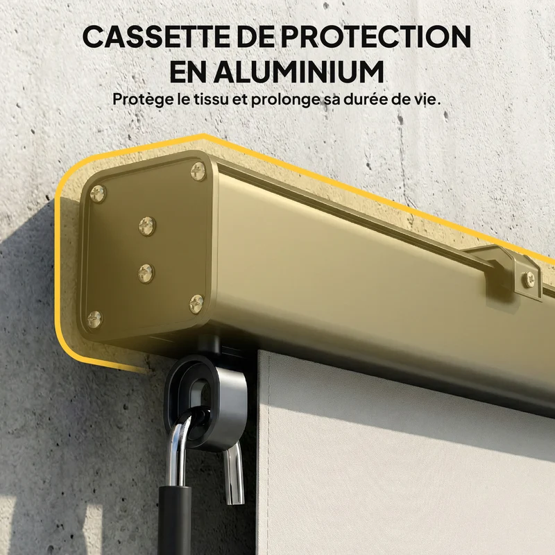 Store enrouleur extérieur 250 x 160 cm protection uv upf50+ résistant à l'eau manivelle moderne épuré en polyester crème 21_0003896