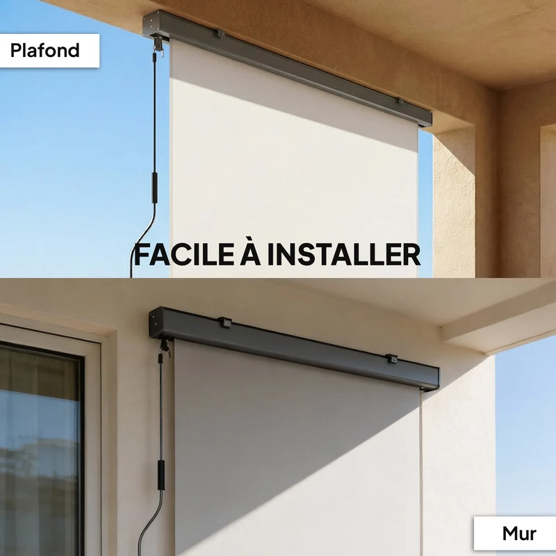 Store enrouleur extérieur 250 x 160 cm protection uv upf50+ résistant à l'eau manivelle moderne épuré en polyester crème 21_0003896