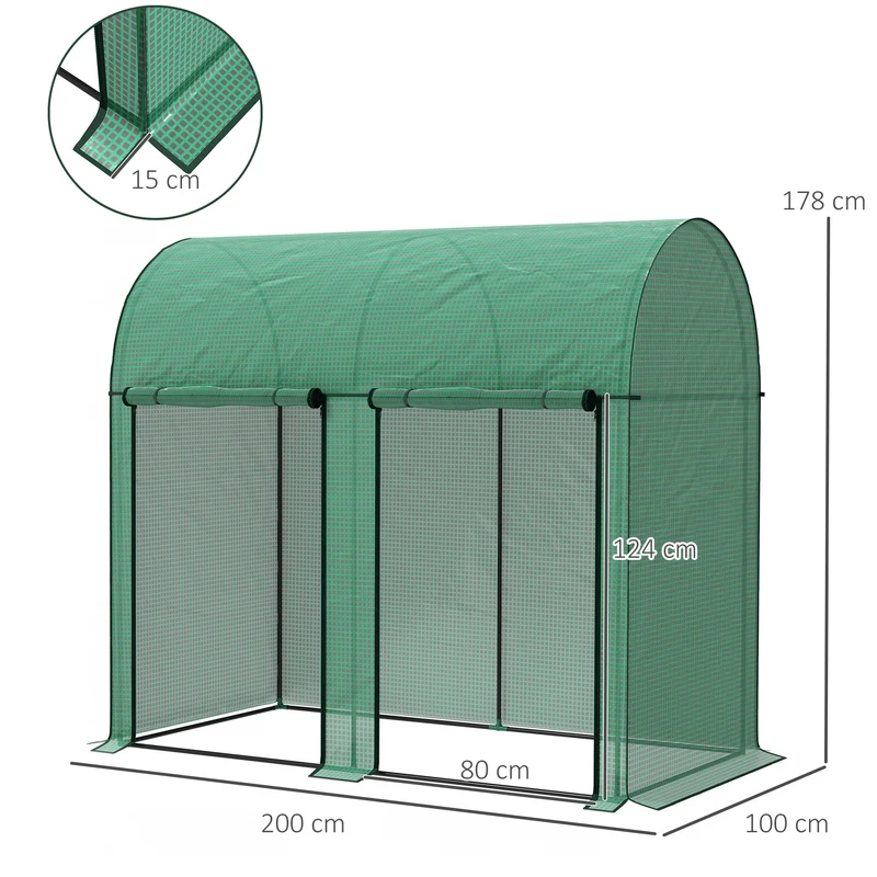Serre de jardin tomates 200 x 100 x 178 cm protection anti-uv zippée montage facile moderne épuré en polyéthylène vert 21_0005432