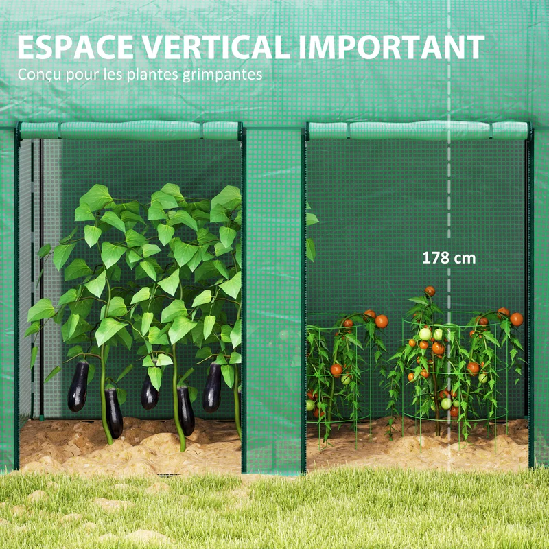 Serre de jardin tomates 200 x 100 x 178 cm protection anti-uv zippée montage facile moderne épuré en polyéthylène vert 21_0005432