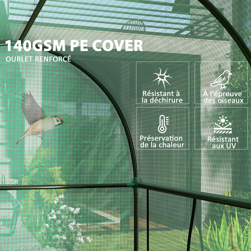 Serre de jardin tomates 200 x 100 x 178 cm protection anti-uv zippée montage facile moderne épuré en polyéthylène vert 21_0005432