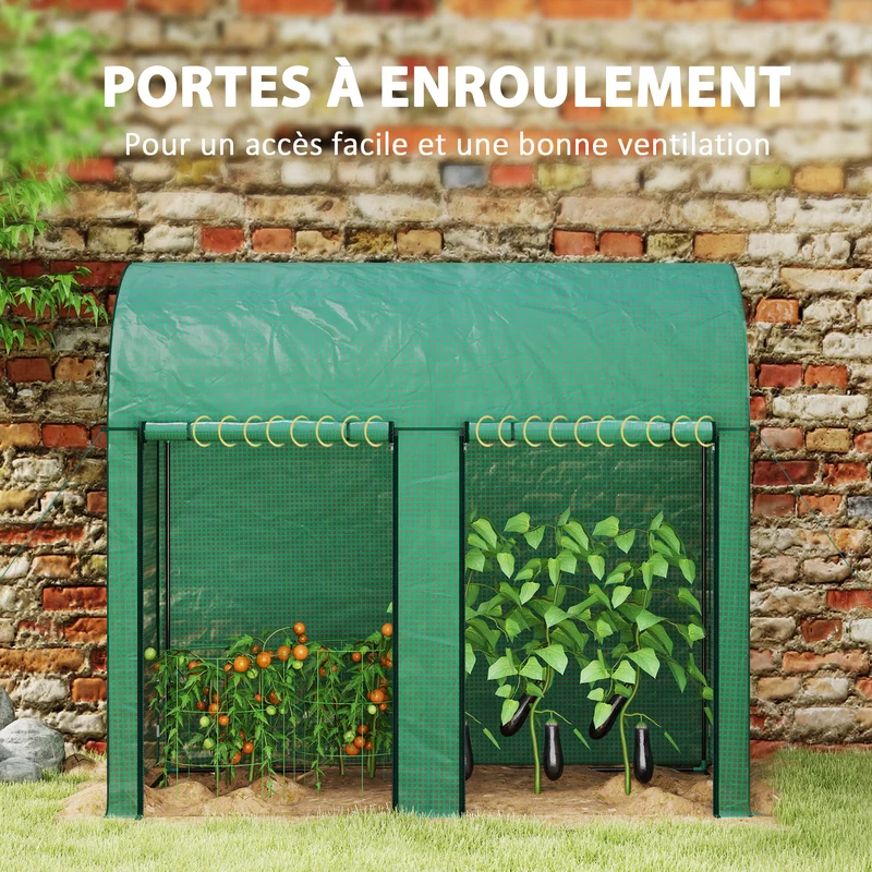 Serre de jardin tomates 200 x 100 x 178 cm protection anti-uv zippée montage facile moderne épuré en polyéthylène vert 21_0005432