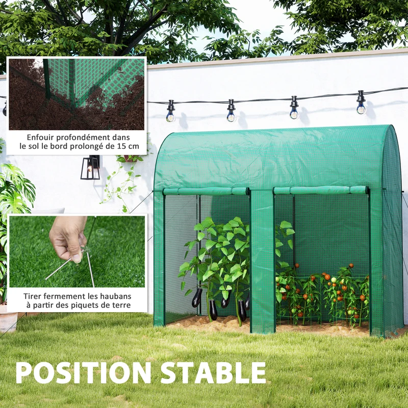 Serre de jardin tomates 200 x 100 x 178 cm protection anti-uv zippée montage facile moderne épuré en polyéthylène vert 21_0005432