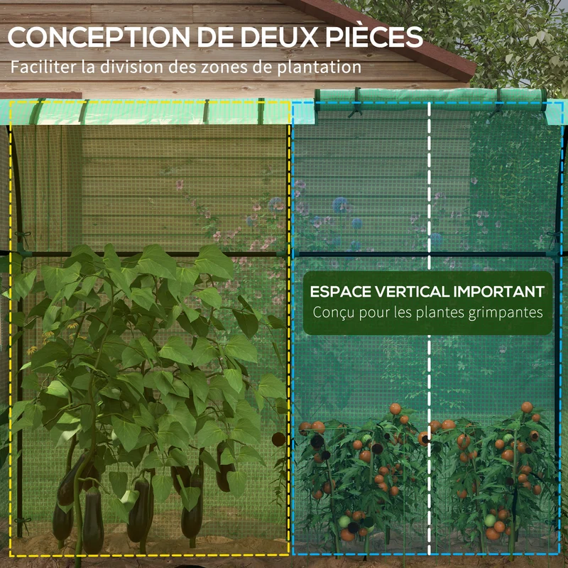Serre de jardin 185 x 94 x 150 cm protège tomates bâche 135 g/m² anti-uv portes zippées moderne en polyéthylène vert 21_0004364