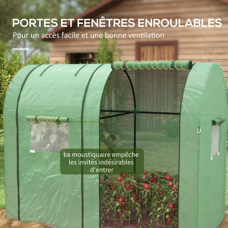 Serre de jardin 185 x 94 x 150 cm protège tomates bâche 135 g/m² anti-uv portes zippées moderne en polyéthylène vert 21_0004364