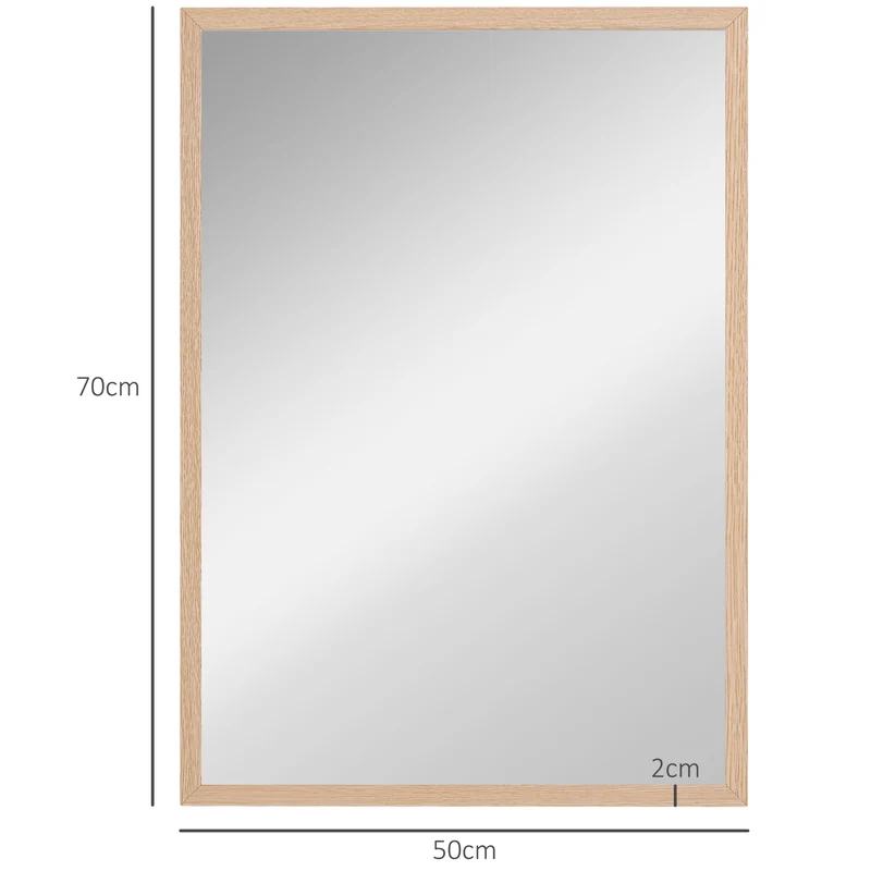 Miroir mural rectangulaire salle de bain 50 x 70 cm illumine fixation murale orientation moderne épuré en MDF naturel 21_0001356