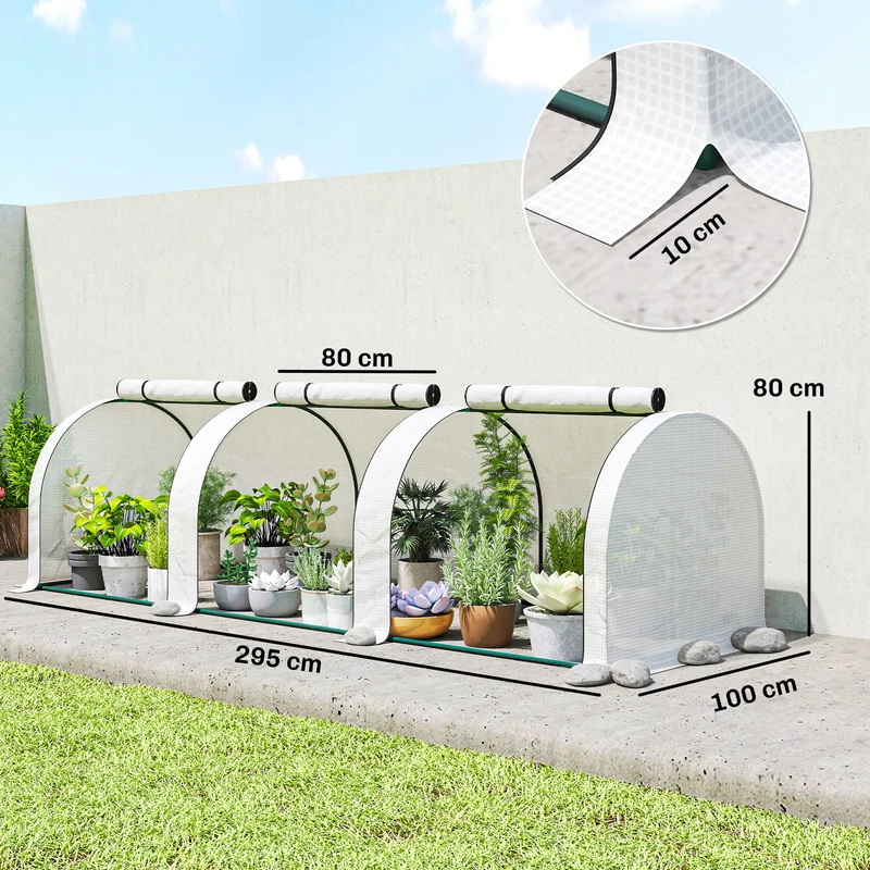 Mini serre de jardin 295 x 100 x 80 cm protection anti-uv portes enroulables finition mate moderne épuré en acier blanc 21_0004113