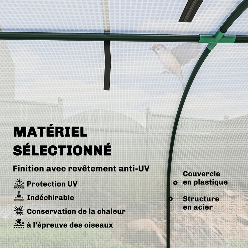 Mini serre de jardin 295 x 100 x 80 cm protection anti-uv portes enroulables finition mate moderne épuré en acier blanc 21_0004113