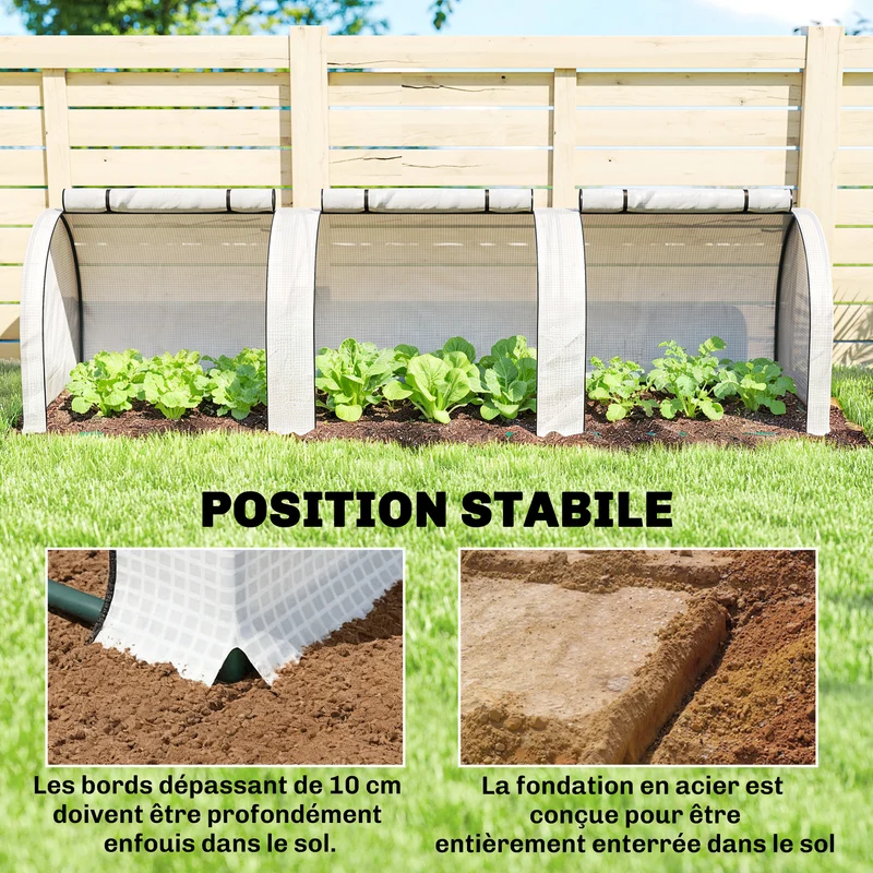 Mini serre de jardin 295 x 100 x 80 cm protection anti-uv portes enroulables finition mate moderne épuré en acier blanc 21_0004113