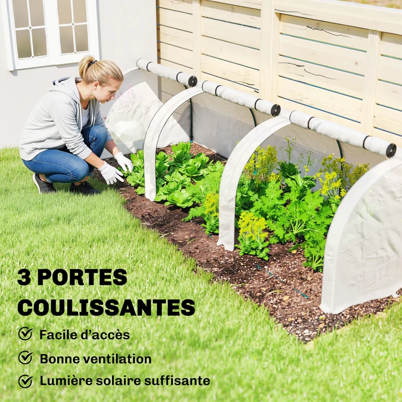 Mini serre de jardin 295 x 100 x 80 cm protection anti-uv portes enroulables finition mate moderne épuré en acier blanc 21_0004113