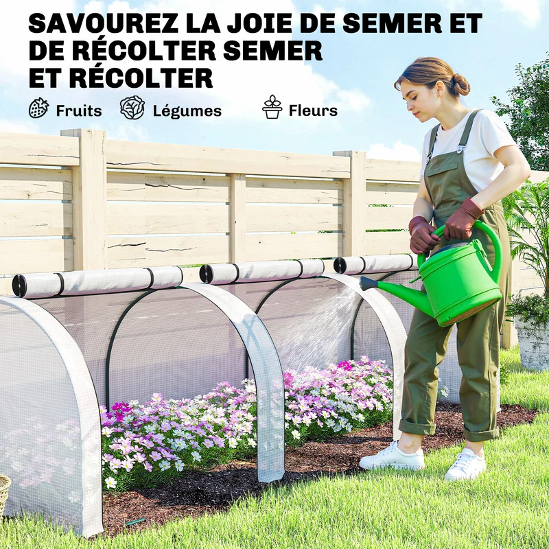 Mini serre de jardin 295 x 100 x 80 cm protection anti-uv portes enroulables finition mate moderne épuré en acier blanc 21_0004113