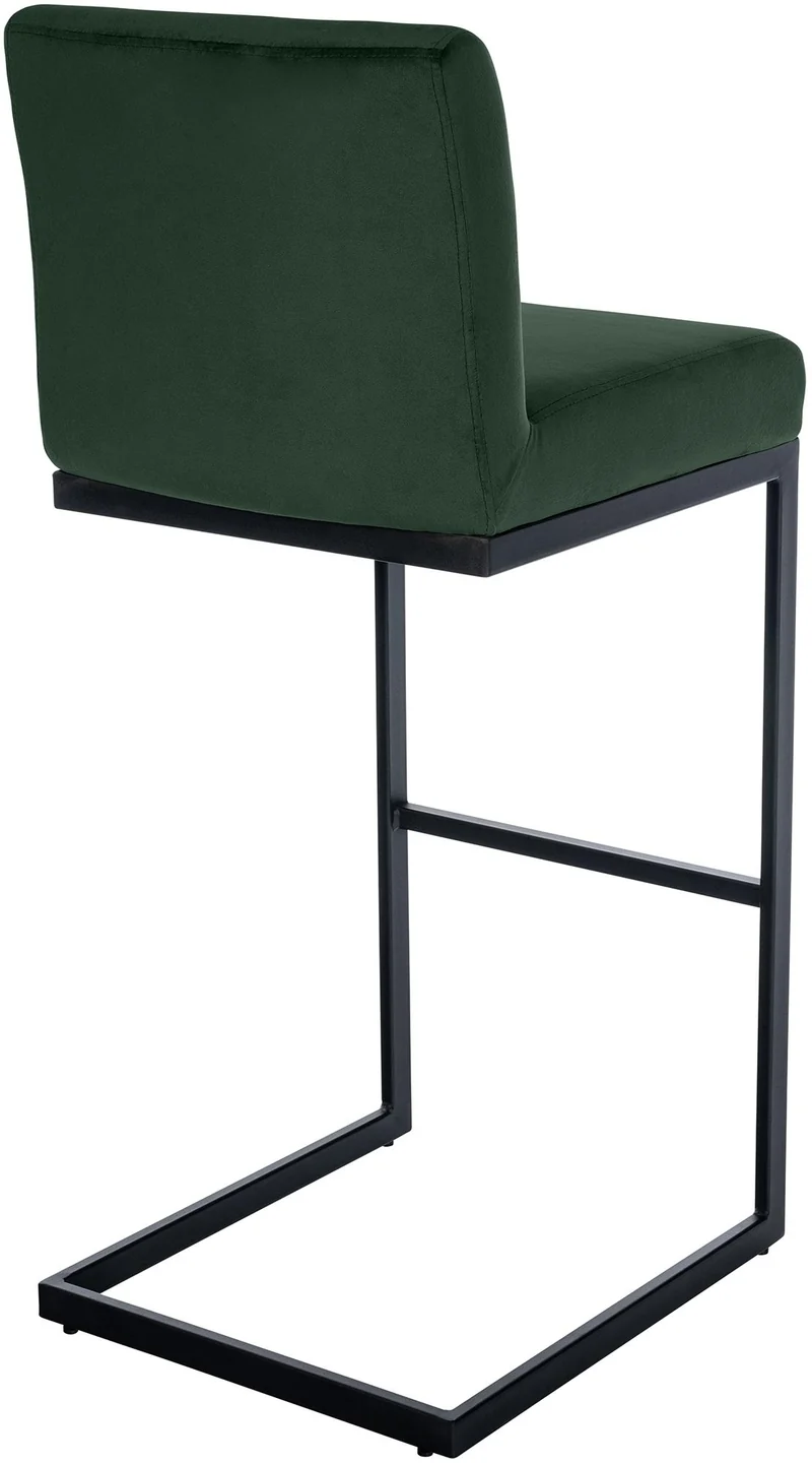 Tabouret de bar x1 avec dossier pieds en forme de luge en métal noir assise en velours vert 10_0006566