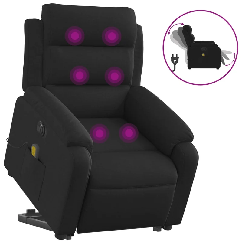 Fauteuil de relaxation fonction massage et inclinable levage électrique en tissu noir DEC027823
