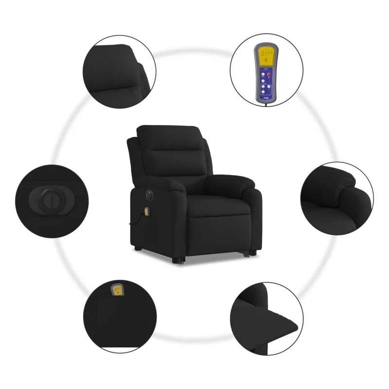 Fauteuil de relaxation fonction massage et inclinable levage électrique en tissu noir DEC027823