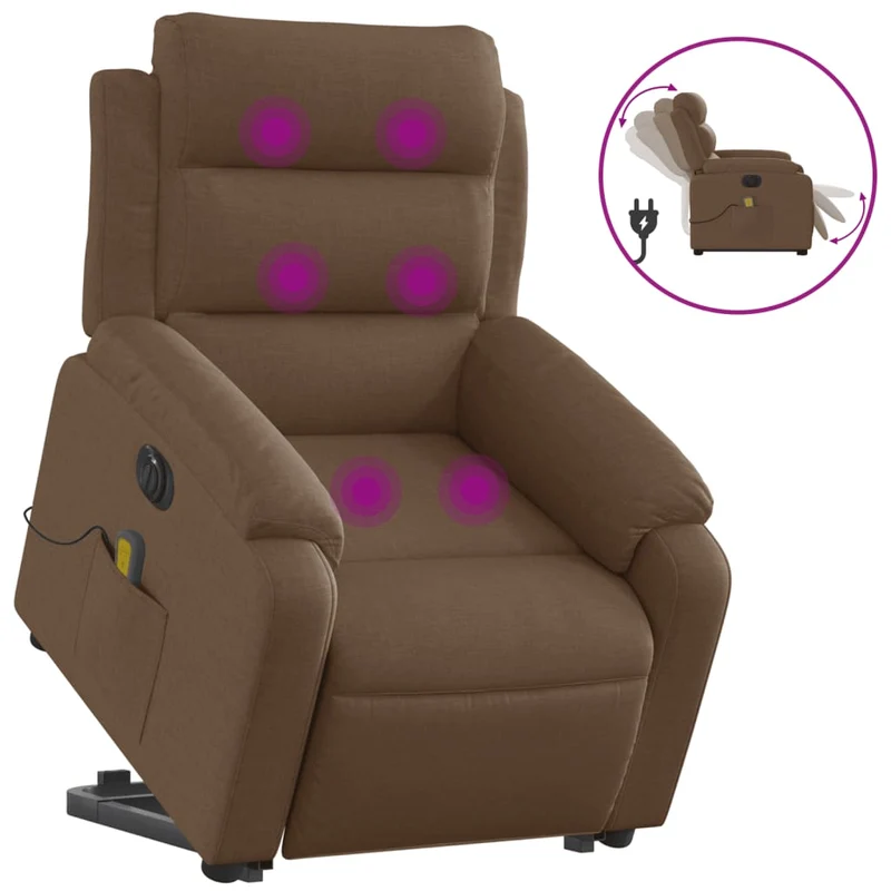 Fauteuil de relaxation fonction massage et inclinable levage électrique en tissu marron DEC027783