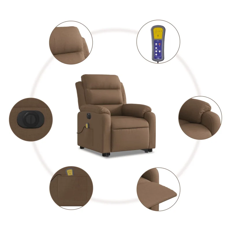 Fauteuil de relaxation fonction massage et inclinable levage électrique en tissu marron DEC027783