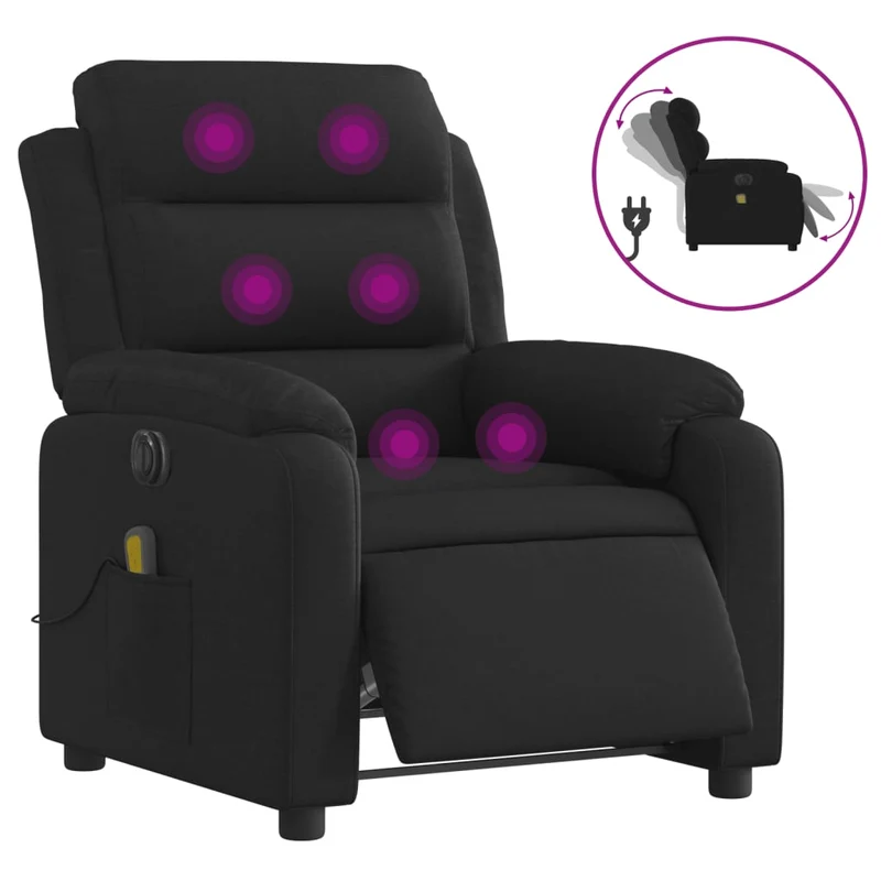 Fauteuil de relaxation TV fonction massage inclinable électrique 6 points de massage en tissu noir DEC027229