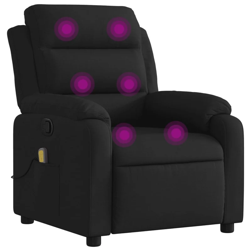 Fauteuil de relaxation TV fonction massage inclinable 6 points de massage en tissu noir DEC027063