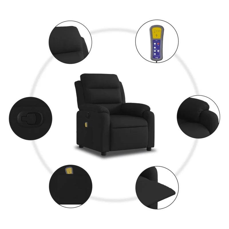 Fauteuil de relaxation TV fonction massage inclinable 6 points de massage en tissu noir DEC027063