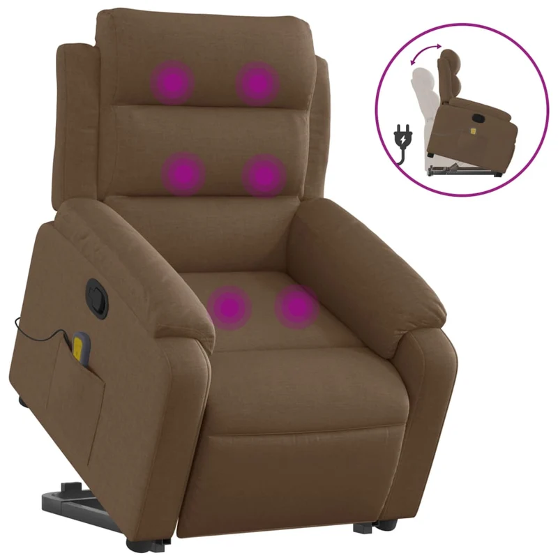 Fauteuil de relaxation TV fonction massage inclinable fonction de levage électrique en tissu marron DEC027017