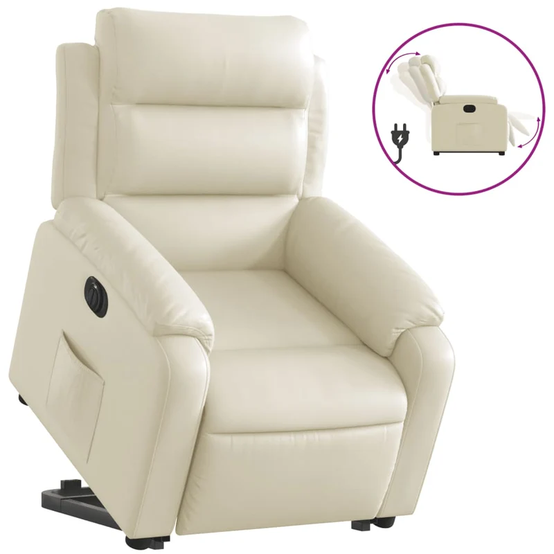 Fauteuil relax TV fonction de levage électrique très confortable en PVC crème DEC028264