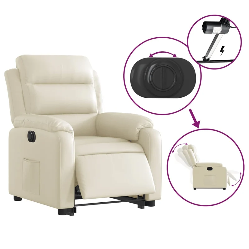 Fauteuil relax TV fonction de levage électrique très confortable en PVC crème DEC028264