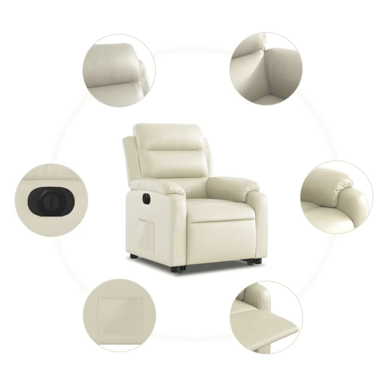 Fauteuil relax TV fonction de levage électrique très confortable en PVC crème DEC028264
