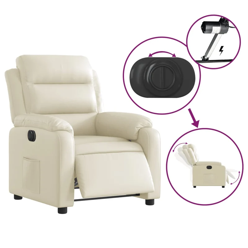 Fauteuil relax TV fonction d'inclinaison électrique très confortable en PVC crème DEC028263