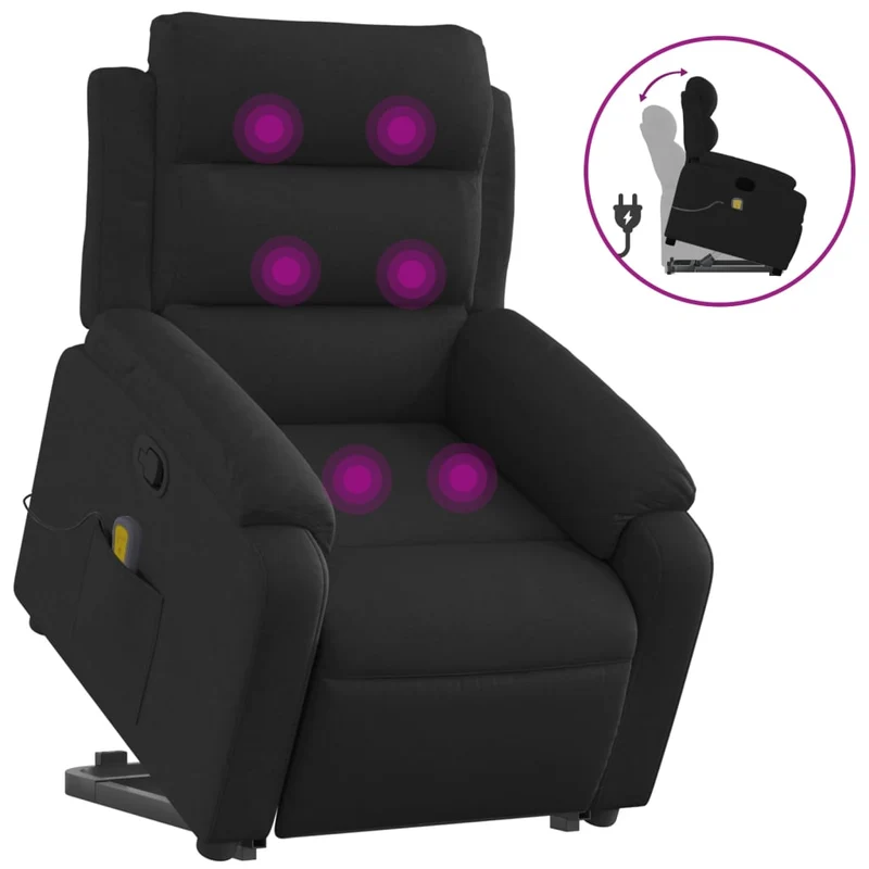 Fauteuil de relaxation TV fonction massage inclinable levage électrique en tissu noir DEC027055