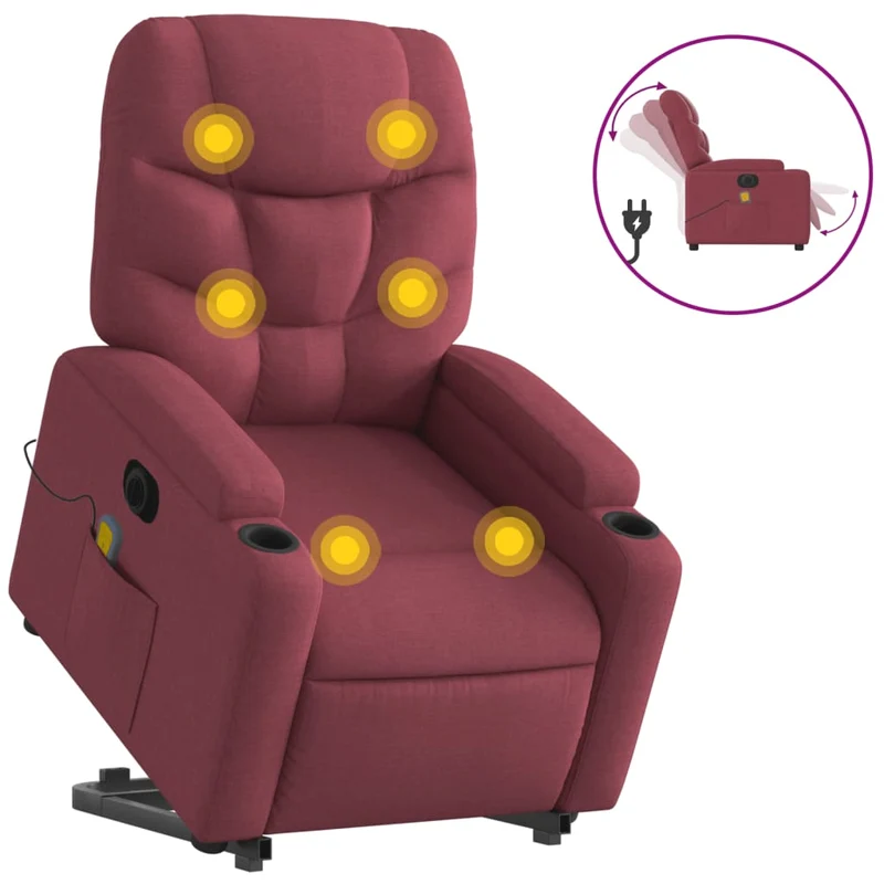 Fauteuil de relaxation fonction massage et inclinable en tissu rouge bordeaux DEC027848