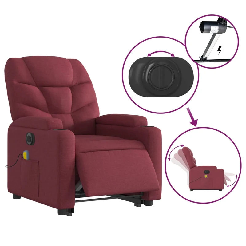 Fauteuil de relaxation fonction massage et inclinable en tissu rouge bordeaux DEC027848