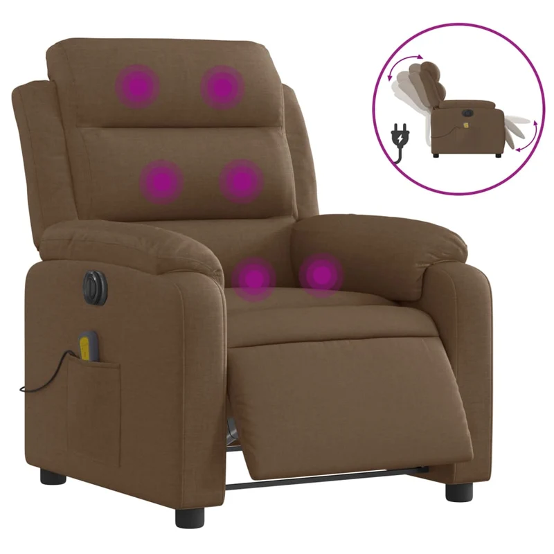 Fauteuil de relaxation fonction massage et inclinable fonction d'inclinaison électrique en tissu marron DEC027789