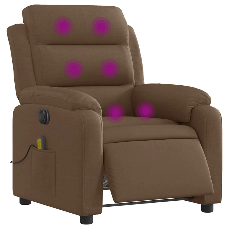 Fauteuil de relaxation fonction massage et inclinable fonction d'inclinaison électrique en tissu marron DEC027789